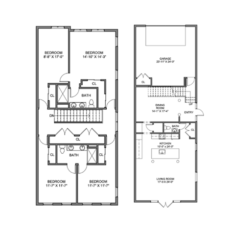 Floor plan for 4 beds, 2.5 baths